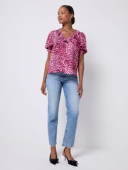 SCAMP & DUDE Pink Ruffle V-Neck Blouse Cheetah - Image 4 of 5