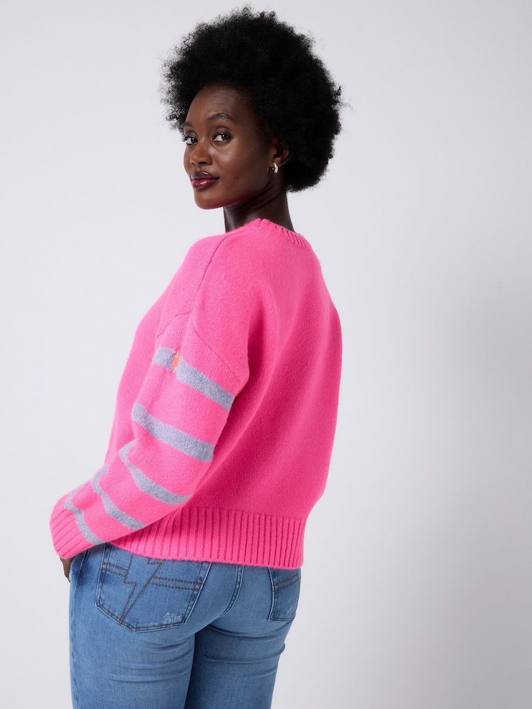 SCAMP & DUDE Pink Crew Neck Jumper with Stripe - Image 5 of 5