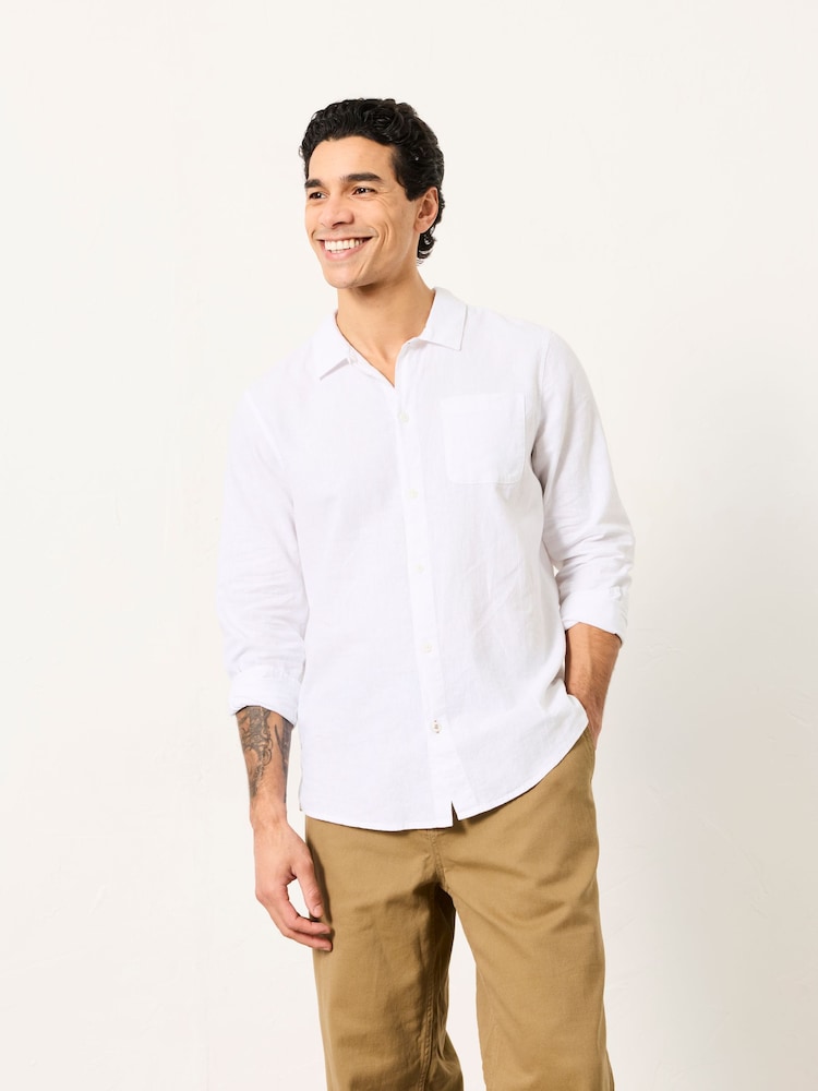 FatFace White Long Sleeve Linen Cotton Bugle Shirt - Image 1 of 5