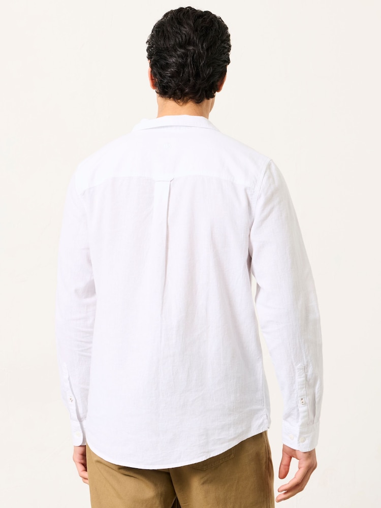 FatFace White Long Sleeve Linen Cotton Bugle Shirt - Image 2 of 5