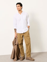 FatFace White Long Sleeve Linen Cotton Bugle Shirt - Image 3 of 5