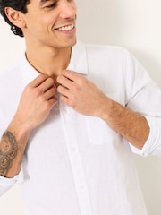 FatFace White Long Sleeve Linen Cotton Bugle Shirt - Image 4 of 5