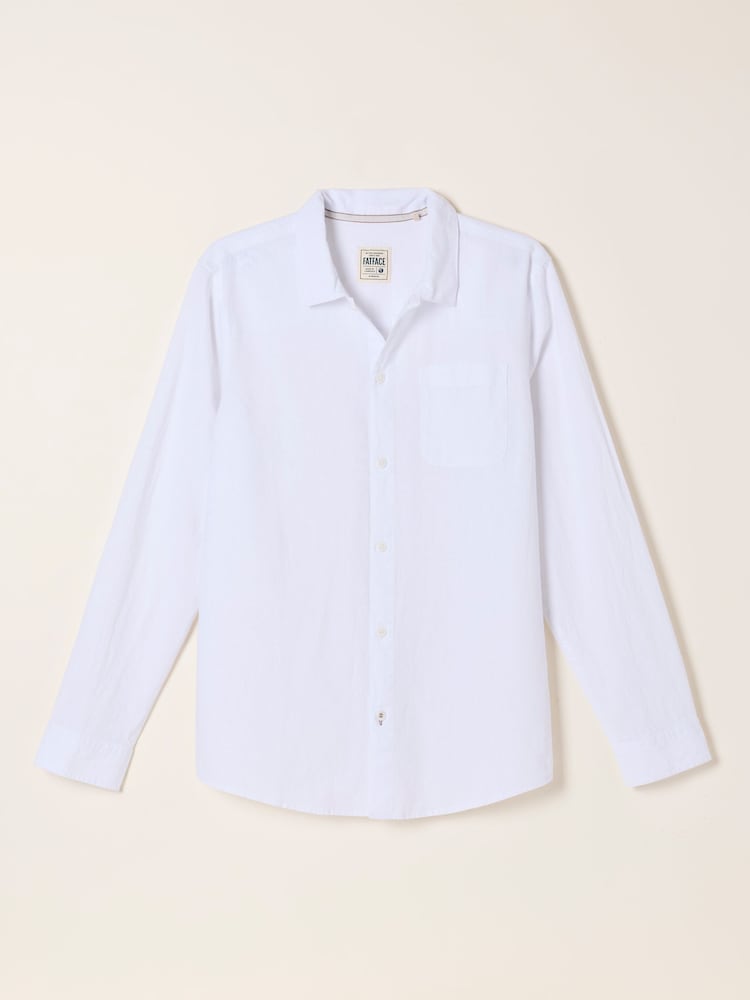 FatFace White Long Sleeve Linen Cotton Bugle Shirt - Image 5 of 5
