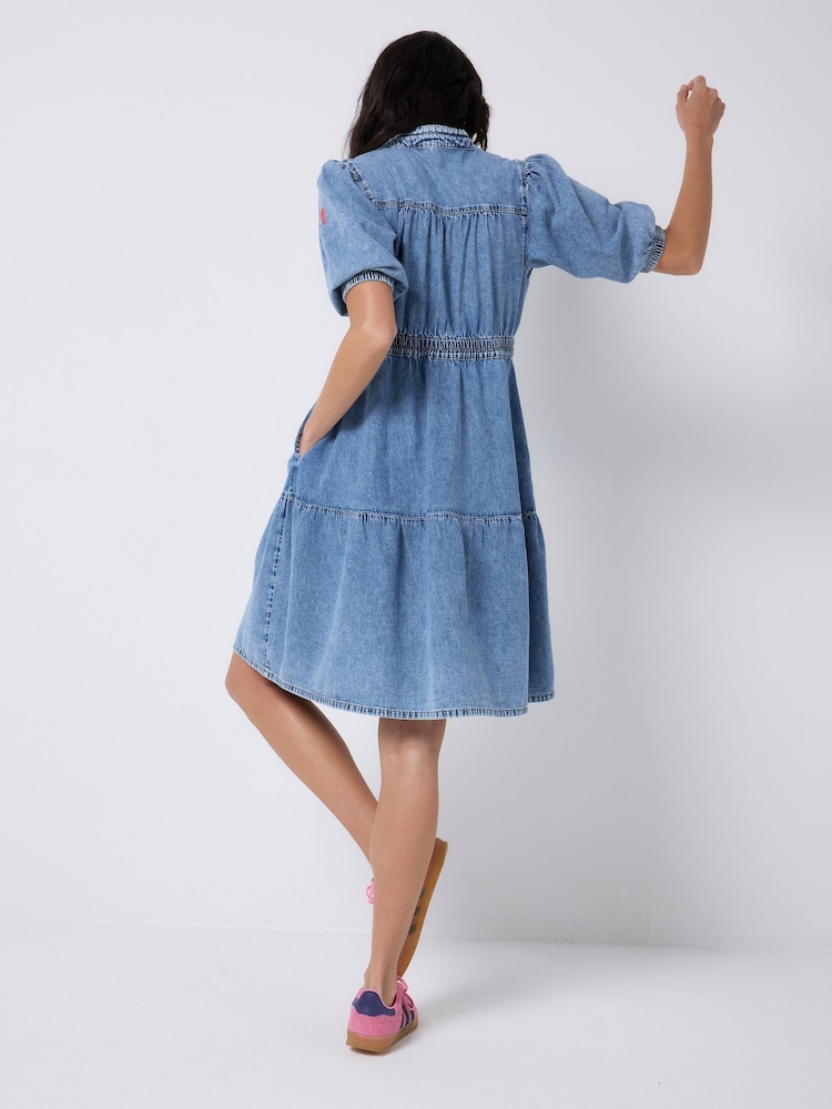 SCAMP & DUDE Denim Zip Front Short Tiered Dress - Imagem 2 de 4