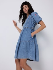 SCAMP & DUDE Denim Zip Front Short Tiered Dress - Imagem 3 de 4