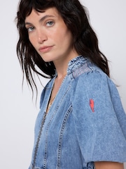 SCAMP & DUDE Denim Zip Front Short Tiered Dress - Imagem 4 de 4