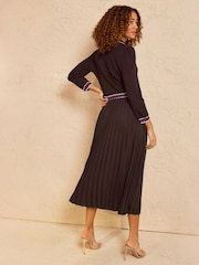 Love & Roses Chocolate Brown Collared Knit Woven Mix Midi Dress - Image 4 of 4