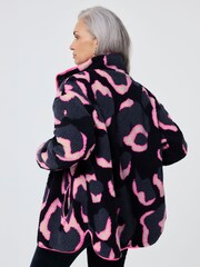 SCAMP & DUDE Blue Funnel Neck Button Through Fleece Jacket Mega Shadow Leopard & Lightning Bolt - Image 3 of 5