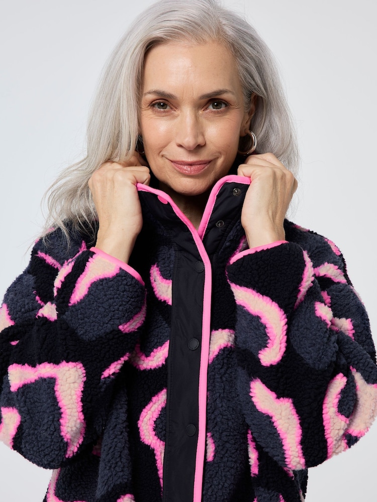 SCAMP & DUDE Blue Funnel Neck Button Through Fleece Jacket Mega Shadow Leopard & Lightning Bolt - Image 5 of 5