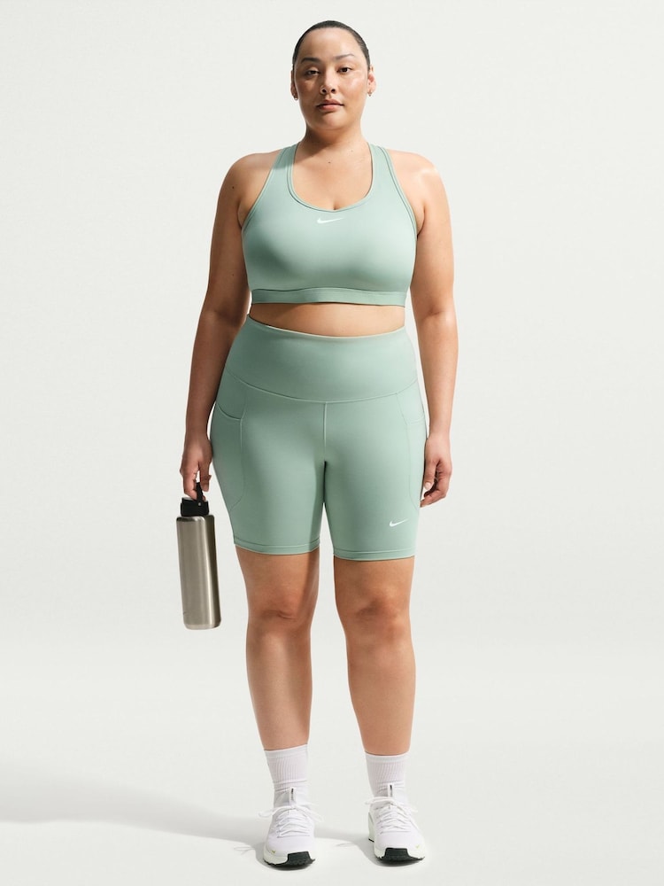 Nike Steam Green Curve One High-Waisted 8" Biker Shorts with Pockets - Image 1 of 5