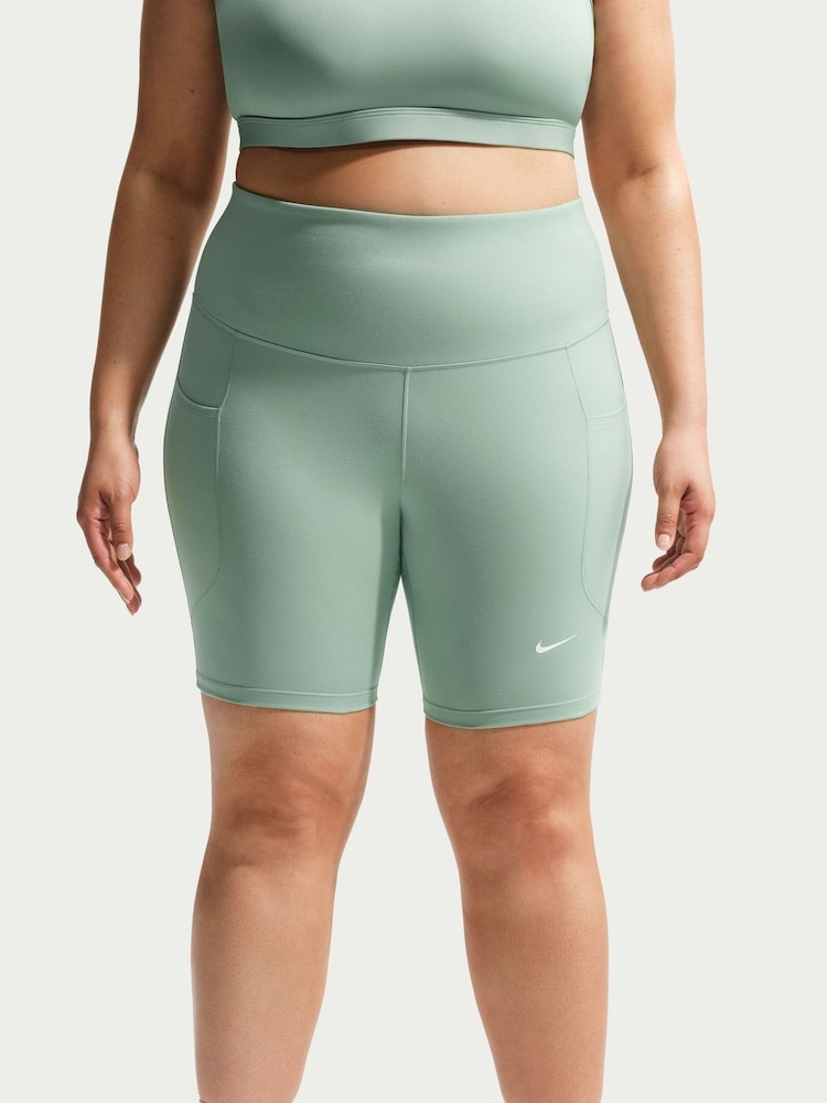 Nike Steam Green Curve One High-Waisted 8" Biker Shorts with Pockets - Image 2 of 5