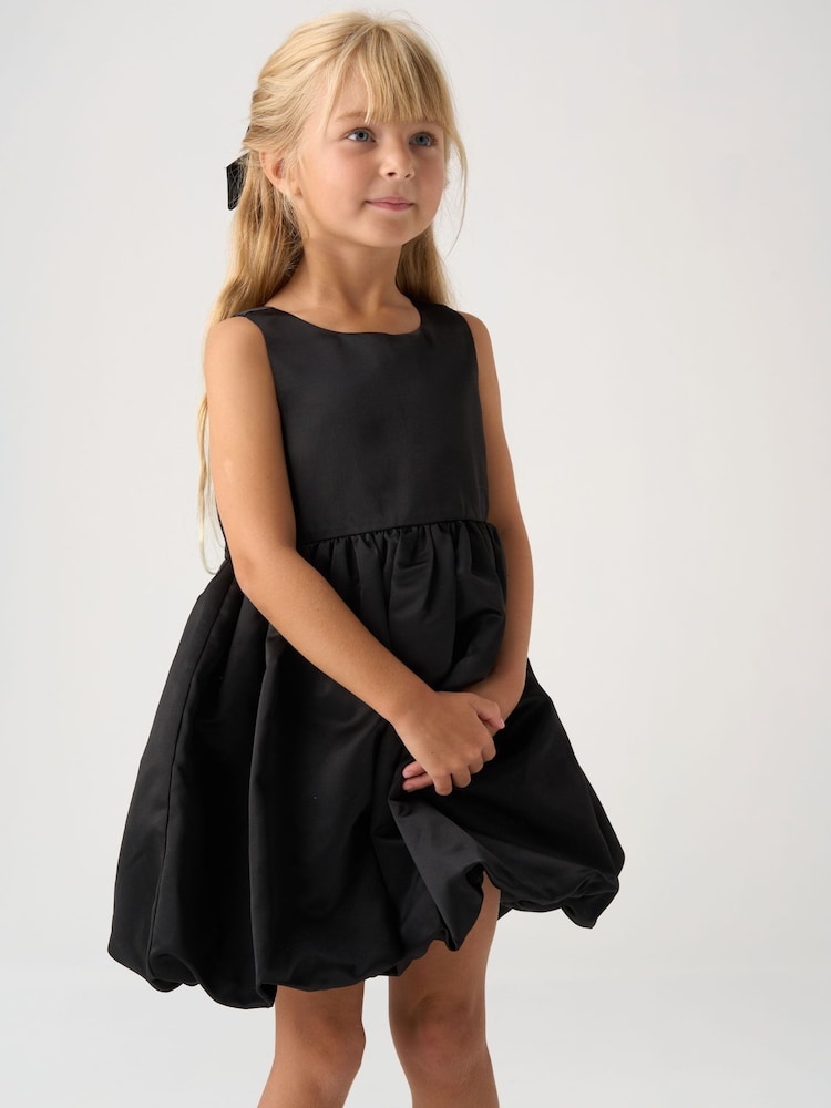 Miss Bubble Hem Satin Dress Faux Fur Cardigan and Bow Clip Set - Image 2 of 6 Miss Bubble Hem Satin Dress Faux Fur Cardigan and Bow Clip Set - Image 2 of 6