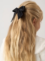 Miss Bubble Hem Satin Dress Faux Fur Cardigan and Bow Clip Set - Image 5 of 6