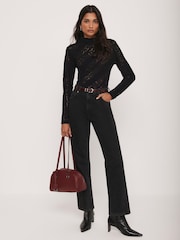 Mint Velvet Black Lace High Neck Top - Image 2 of 7