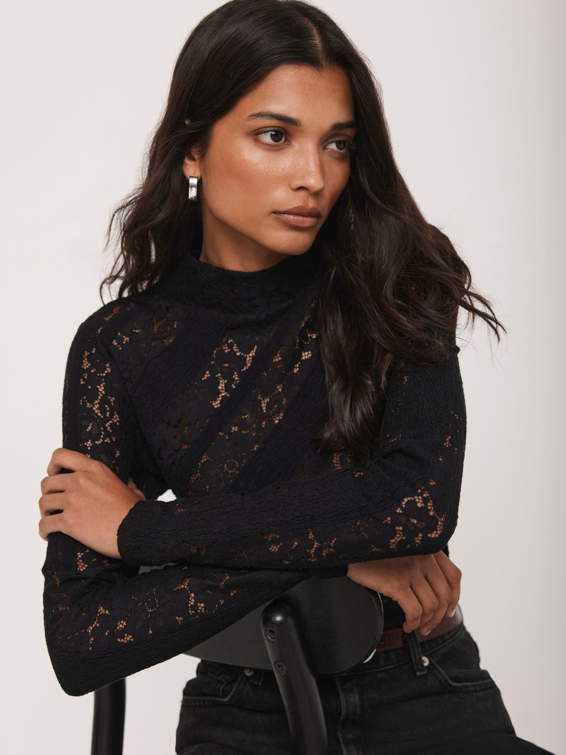 Buy Mint Velvet Black Lace High Neck Top from Next USA