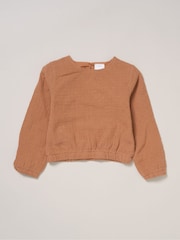 Miss Faux Fur Gilet Beret Muslin Brown Top and Skirt Set - Image 3 of 7