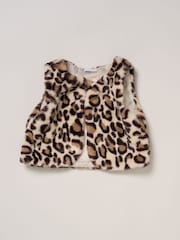 Miss Faux Fur Gilet Beret Muslin Brown Top and Skirt Set - Image 4 of 7