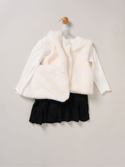 Miss Faux Fur White Gilet Bag Rib Top and Skirt Set - Image 2 of 6