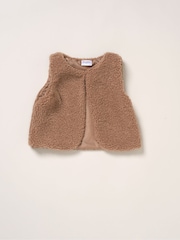 Miss Faux Fur Gilet Beret Rib Brown Top and Skirt Set - Image 3 of 7