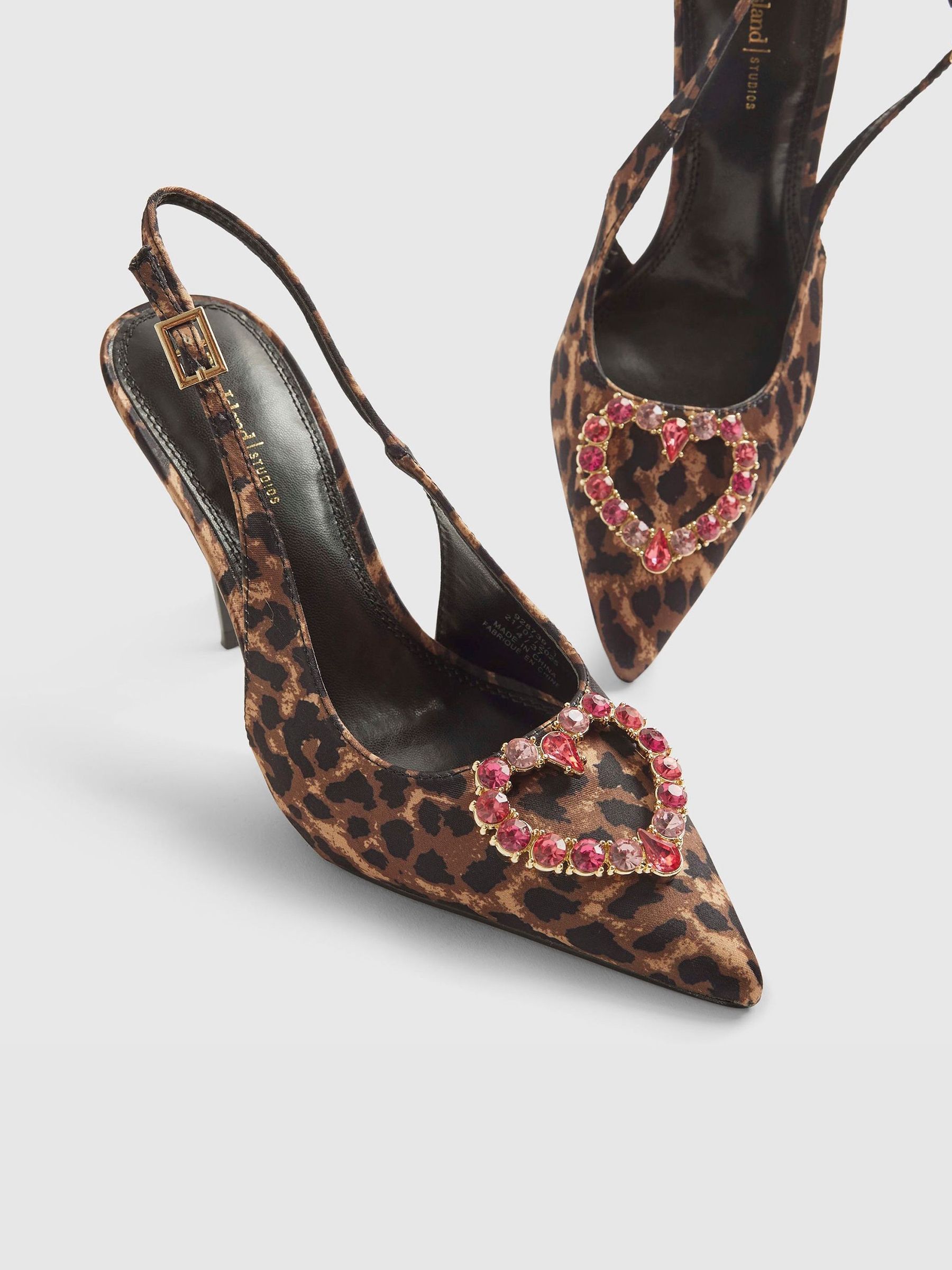 Buy River Island Brown Print Heart Shoes Slingback High Heels from