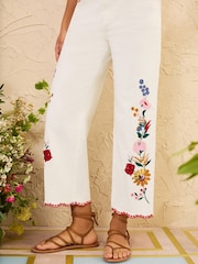 אופוויט רקמה פרחונית - Love & Roses Straight Crop Jeans - תמונה 2 מתוך 4