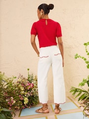 Floral cu broderie ecru - Love & Roses Straight Crop Jeans - Imaginea 5 din 5