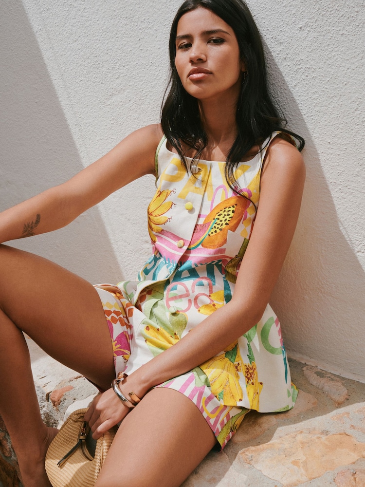 Multicolour Linen Rich Postcard Print Shorts - Image 2 of 3 Multicolour Linen Rich Postcard Print Shorts - Image 2 of 3