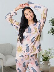 Chelsea Peers Pink Celestial Leopard Print Long Pyjamas Set - Image 2 of 8