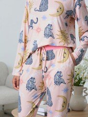 Chelsea Peers Pink Celestial Leopard Print Long Pyjamas Set - Image 3 of 8