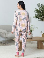 Chelsea Peers Pink Celestial Leopard Print Long Pyjamas Set - Image 4 of 8