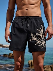 Black Floral Graphic 5 Inch Swim Shorts - Image 1 of 6