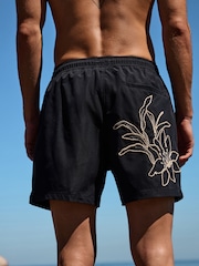 Black Floral Graphic 5 Inch Swim Shorts - Image 3 of 6