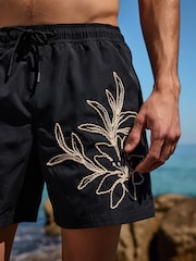 Black Floral Graphic 5 Inch Swim Shorts - Image 4 of 6