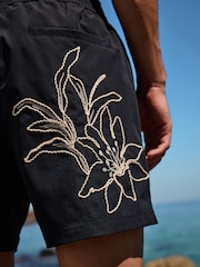 Black Floral Graphic 5 Inch Swim Shorts - Image 6 of 6