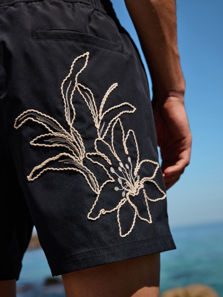 Black Floral Graphic 5 Inch Swim Shorts - Image 6 of 6