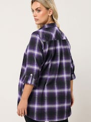 Yours Curve Purple Boyfriend Check Shirt - Image 3 of 5