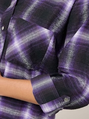 Yours Curve Purple Boyfriend Check Shirt - Image 4 of 5
