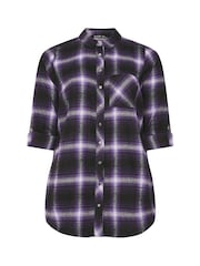 Yours Curve Purple Boyfriend Check Shirt - Image 5 of 5