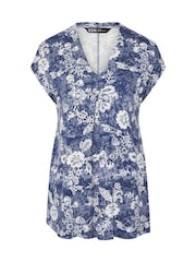 Yours Curve Floral Pleated Front Top - Imagem 4 de 5