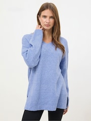 M&Co Blue Deep V-Neck Tunic Jumper - Image 1 of 5