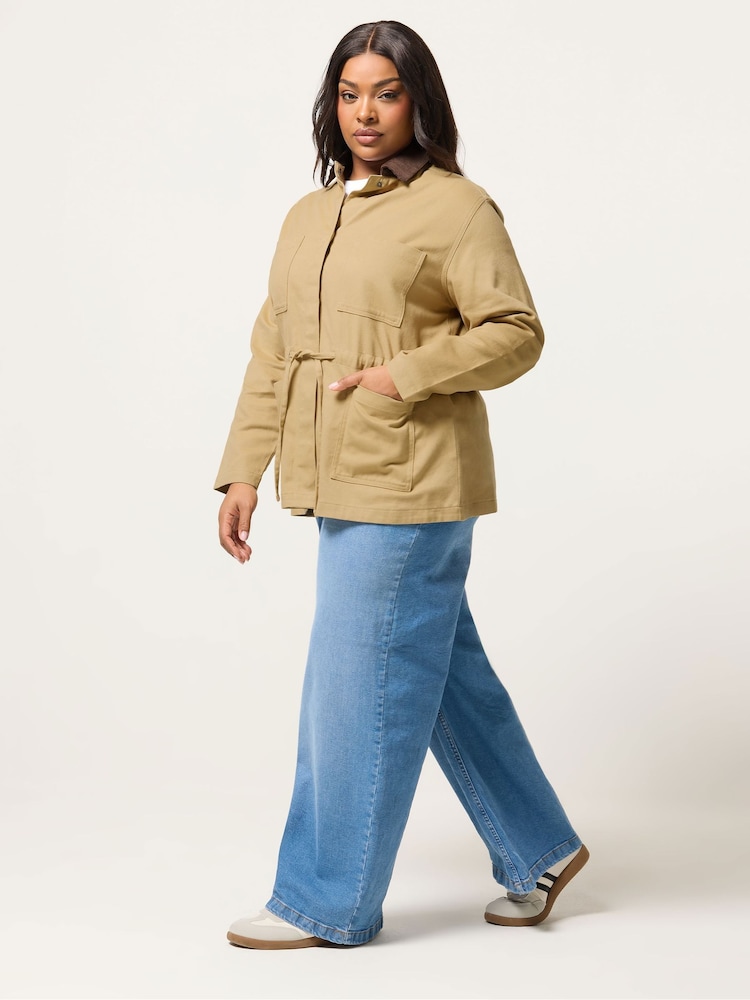 Yours Curve Brown Cord Collar Carpenter Jacket - Image 2 of 5