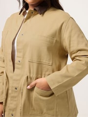 Yours Curve Brown Cord Collar Carpenter Jacket - Image 4 of 5
