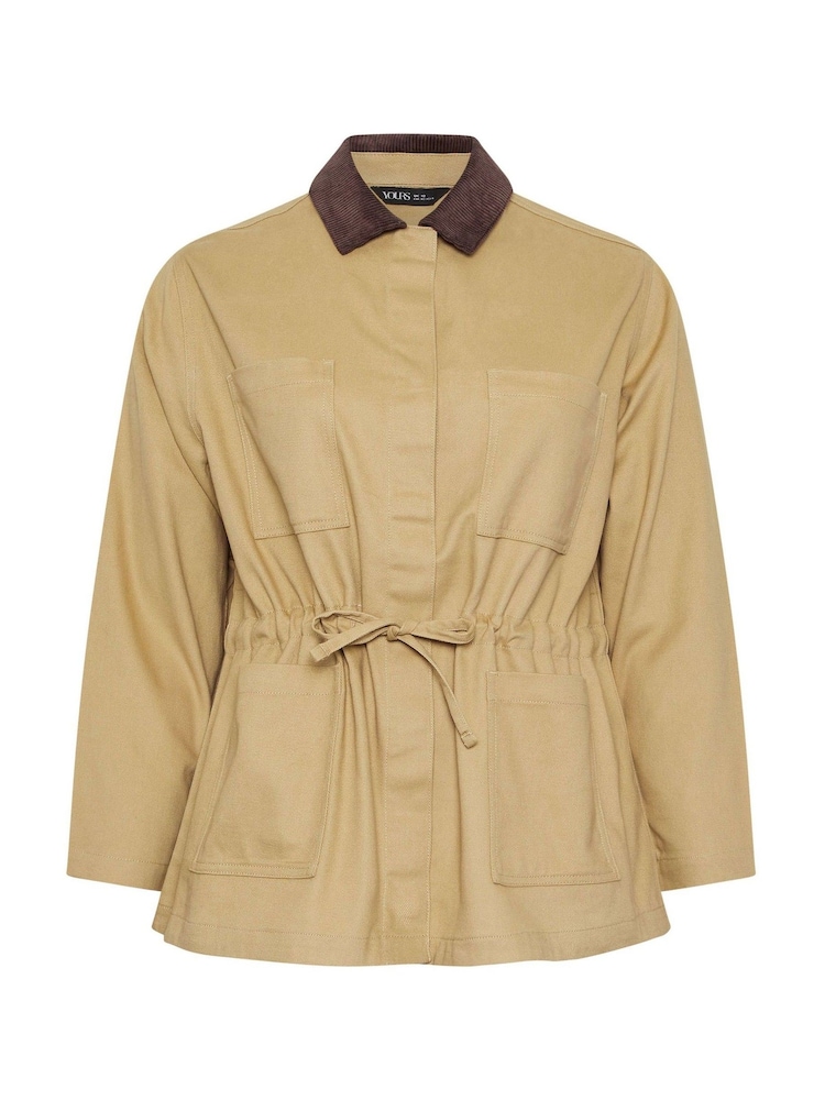 Yours Curve Brown Cord Collar Carpenter Jacket - Image 5 of 5