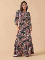 PixieGirl Petite Black Spot And Floral Midi Dress - Image 1 of 5