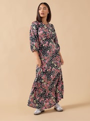PixieGirl Petite Black Spot And Floral Midi Dress - Image 2 of 5