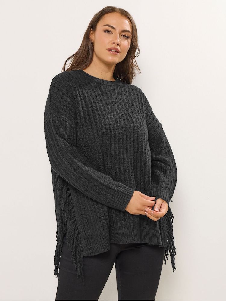 Yours Curve Slip Side Fringed Tunic Jumper - Imagen 1 de 6