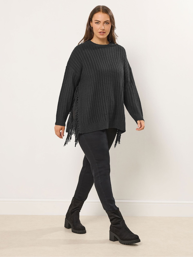 Yours Curve Slip Side Fringed Tunic Jumper - Imagen 2 de 6