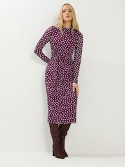 Long Tall Sally Purple Spot Twist Mesh Midi Dress - Image 1 of 5