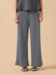 PixieGirl Petite Silver Textured Wide Leg Trousers - Image 1 of 5