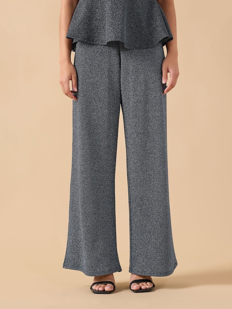 PixieGirl Petite Silver Textured Wide Leg Trousers - Image 1 of 5